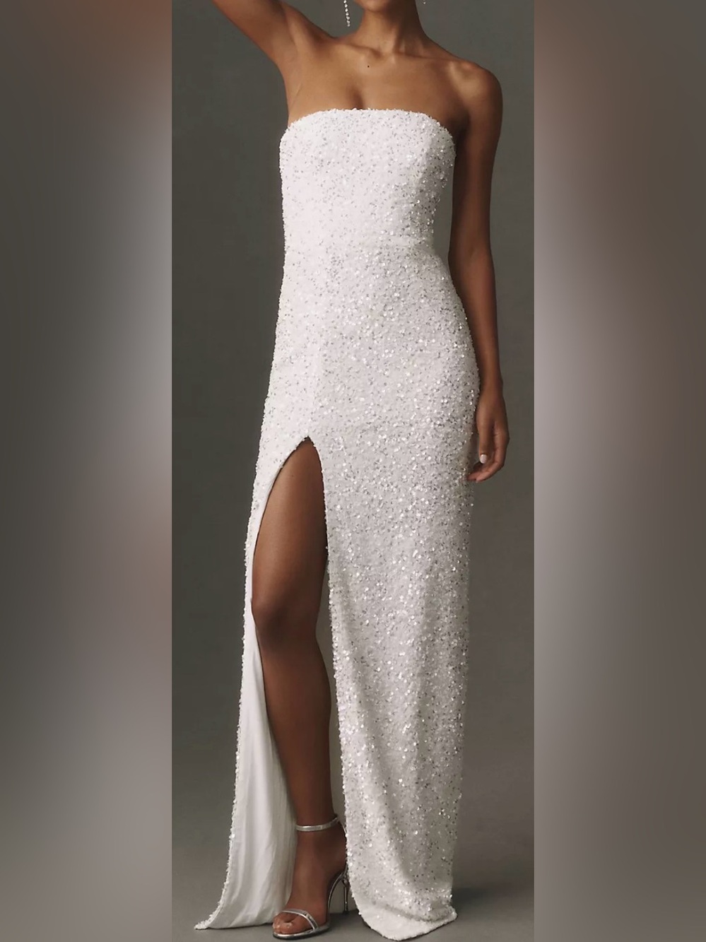 NEW HELSI Lola Sequin Strapless Column White Gown Sz S